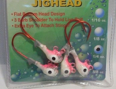 Package of 4 Wahoo Perfection Live Bait Jigheads Glo Pink Jigs Lures 1 