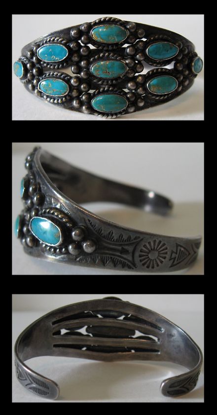 VINTAGE NAVAJO INDIAN STERLING SILVER MULTI TURQUOISE CUFF BRACELET 