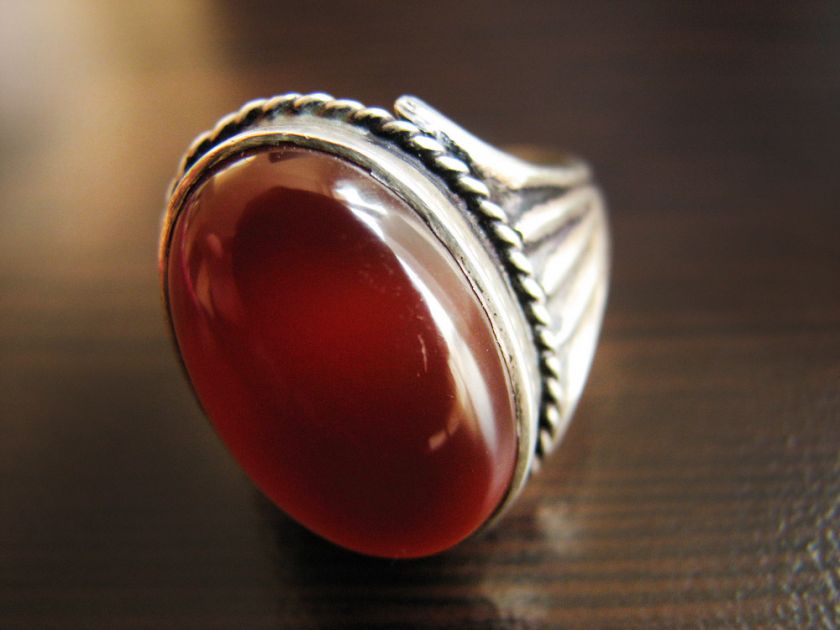   ARABIC STERLING SILVER mens ring handmade red akik aqeeq  