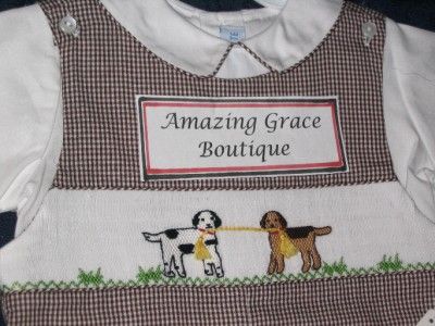 NWT Vive La Fete Boys Smocked Shortall PUPPY DOGS 2T 3T Jon Jon Romper 