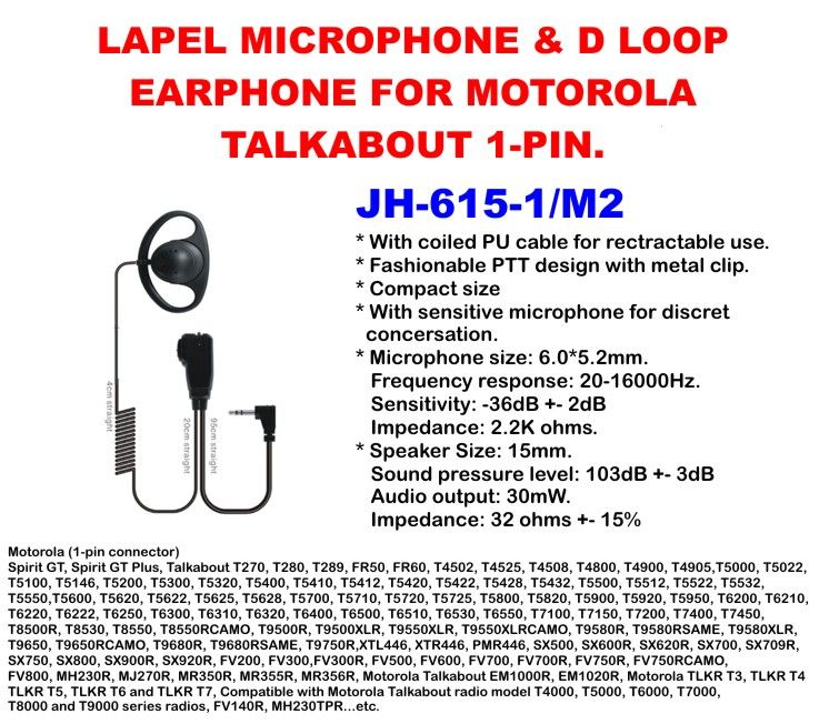 Ear Hook Microphone for Motorola Talkabout 2 Way Radio  