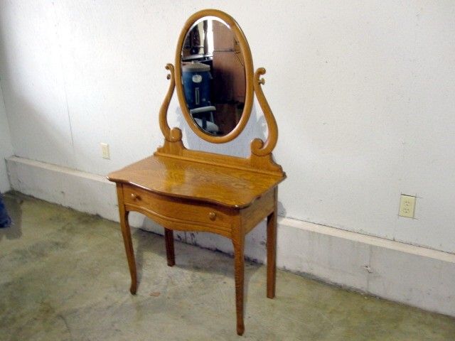 Antique Golden Oak Arts & Crafts Dresser Vanity  Mirror  