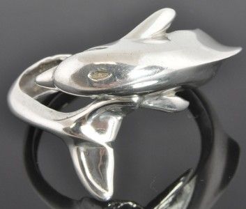 Vintage Taxco Mexico Sterling Silver Large Dolphin 3D Beach Cuff 