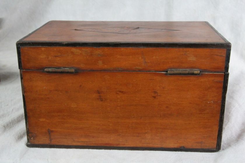   ANTIQUE 19TH CENTURY MAHOGANY INLAID JEWELRY DRESSER VALUABLES BOX