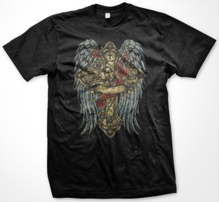 Cross Virgin Mary Angel Wings Religious Mens T Shirt  