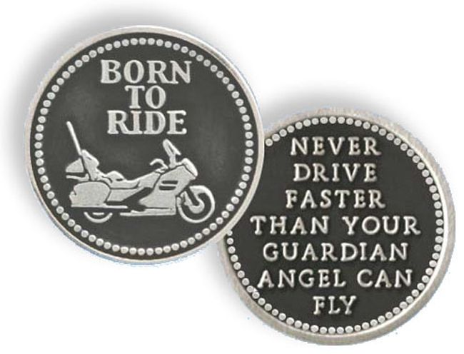 BORN TO RIDE   GUARDIAN ANGEL PEWTER POCKET TOKEN COIN  