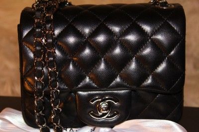 BNIB CHANEL CLASSIC QUILTED MINI FLAP BLACK LAMBSKIN SILVER HW SMALL 