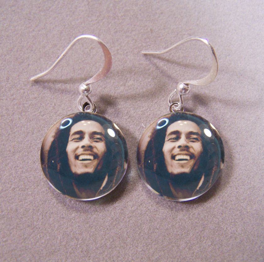 Unique Photo jewelry   Bob Marley Glass Tile Handmade Silver Dangle 