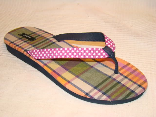 CREW PINK MULTI PLAID FLIP FLOPS THONG SANDALS 9  