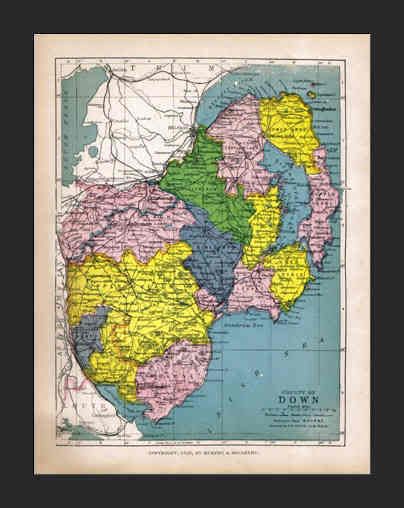 DOWN County, Northern Ireland    1898 DATED Map, SCARCE  