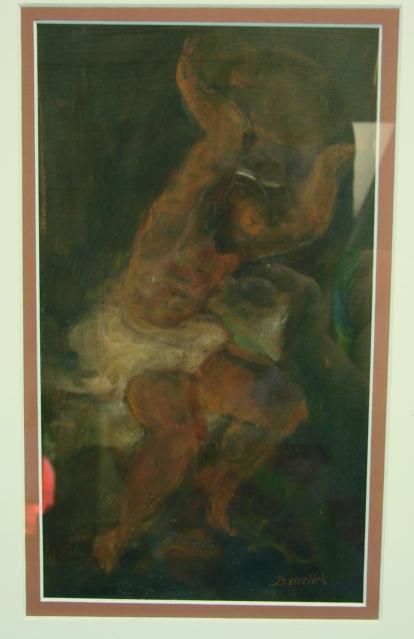 Charles Burdick Figural Framed Oil Painting Atlas+Globe  