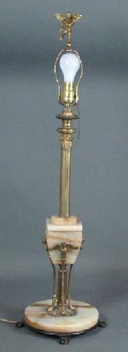 FINE 36 FRENCH EMPIRE ONYX & GILT METAL LAMP c. 1930  