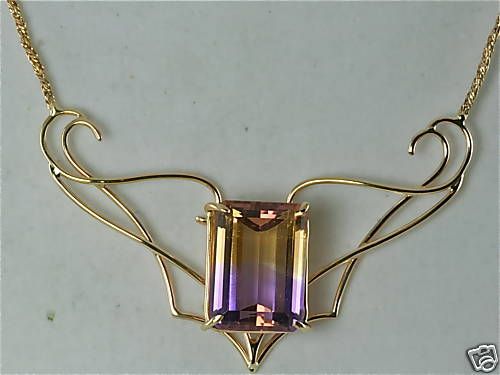 CUSTOM MADE 14K GOLD LARGE AMETRINE NECKLACE  