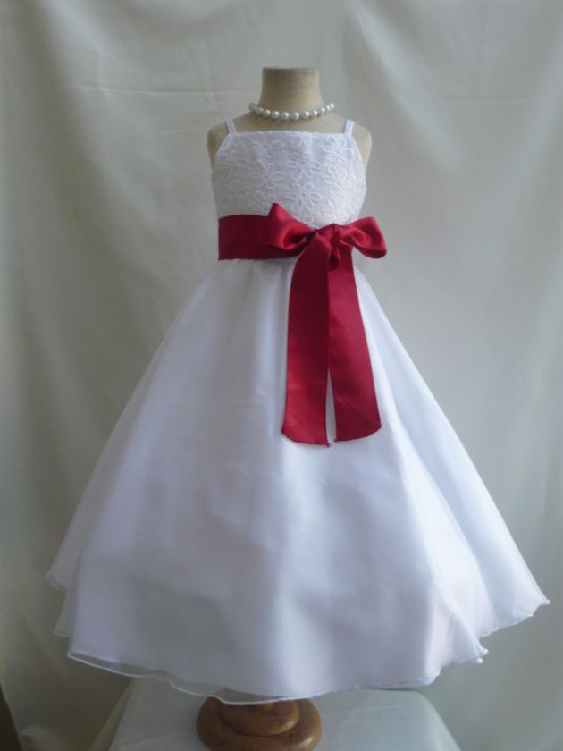 NEW WHITE APPLE RED WEDDING FLOWER GIRL DRESS ALL SIZE  