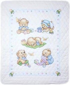 Tobin Stamped Cross Stitch kit 36 x 43 Crib Quilt ~ BABY BEARS Sale 