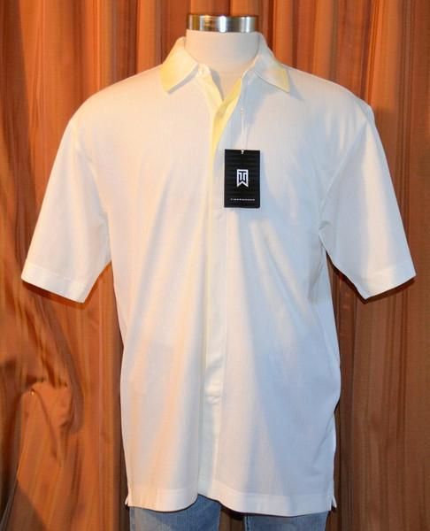 TIGER WOODS TW NIKE SHORT SLEEVE BEIGE LIGHT YELLOW GOLF SHIRT MENS 