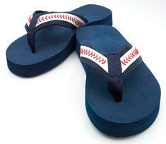 BASEBALL Flip Flops L@@K REAL stitching   size 4 5  