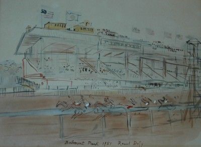 Vintage Lithograph Raoul Dufy Belmont Park 1951 Racing  