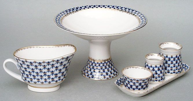 Lomonosov Porcelain Dinner Set Cobalt Net 6pc.  