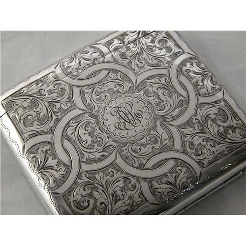 UNUSUAL ANTIQUE SILVER CIGARETTE CASE BIRM. 1905  