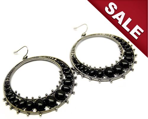 Fashion Large Hoop Drop Dangle Crystal Earrings Black  