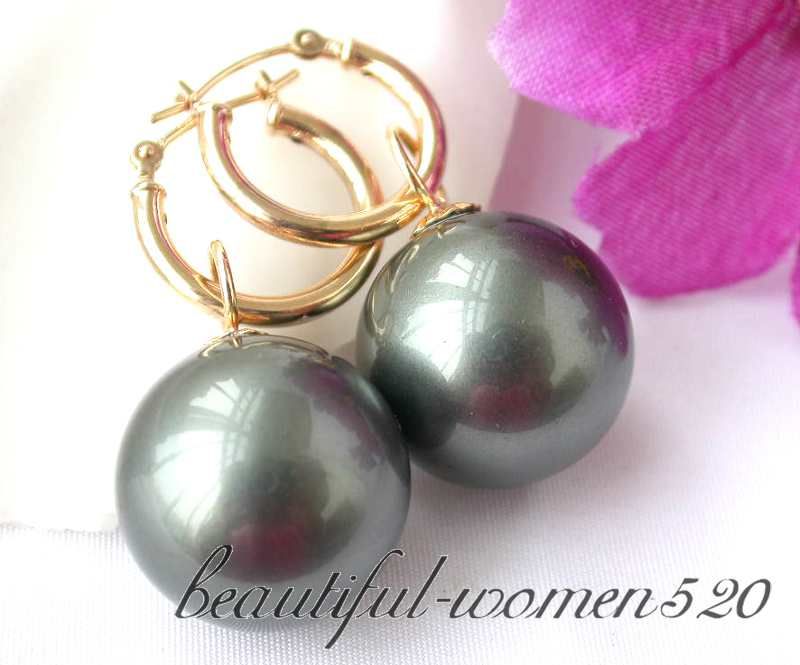 gems info 16mm round black south sea shell pearl earring 14k good 