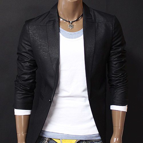 Doublju1 Mens Casual Twinkle BLACK Blazer Jacket(BJ02)  