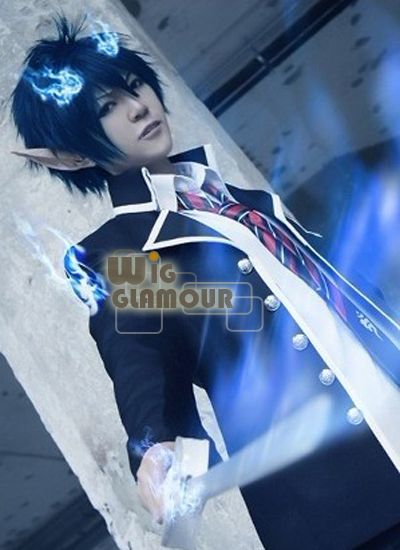 Rin Okumura Anime Cosplay Short Dark Mixed Blue Hair Wig MB294  