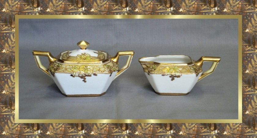 VTG Hand Painted NIPPON Gold LIDDED SUGAR Bowl CREAMER  