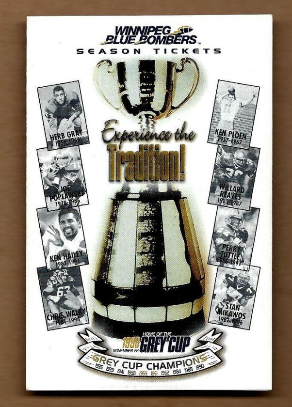 1998 WINNIPEG BLUE BOMBERS CFL Football SCHEDULE  