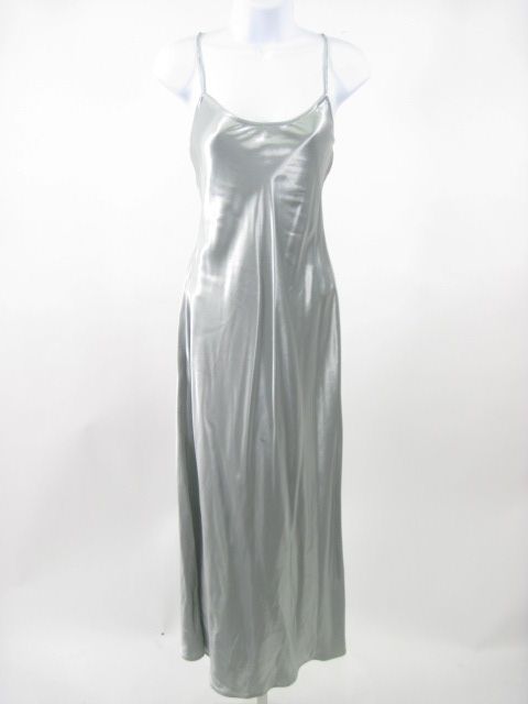 BONNIE STRAUSS Silver Spaghetti Strap Long Dress Sz 8  