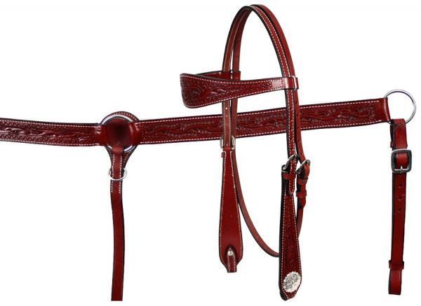 SHOWMAN Wide Bridle Breast Collar Set Burgundy Floral  