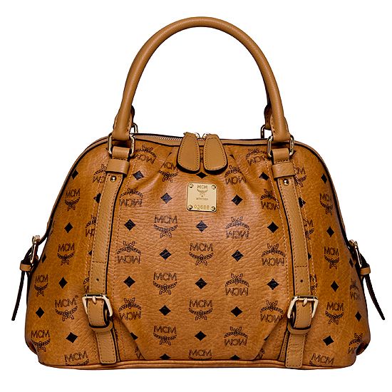 NWT MCM Boston Bag VISETOS Vintage Cognac  