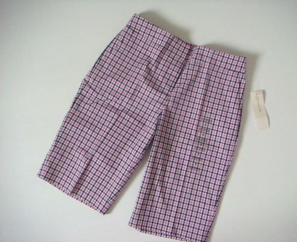 JONES NEW YORK Pink & Black Plaid Cotton Stretch Bermuda Shorts Womens 