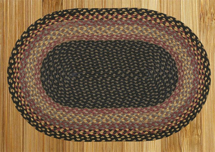 Jute Braided Area Rug 20x30 Oval Black/Wine/Topaz  