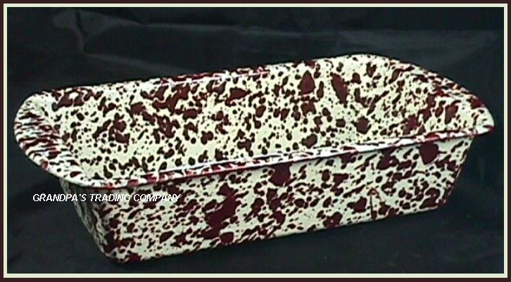 BURGUNDY and CREAM Enamelware Bread Loaf Pan NEW Baking  