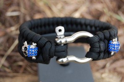 The EXTREME Paracord Survival Bracelet in Black with Blue Crystal 