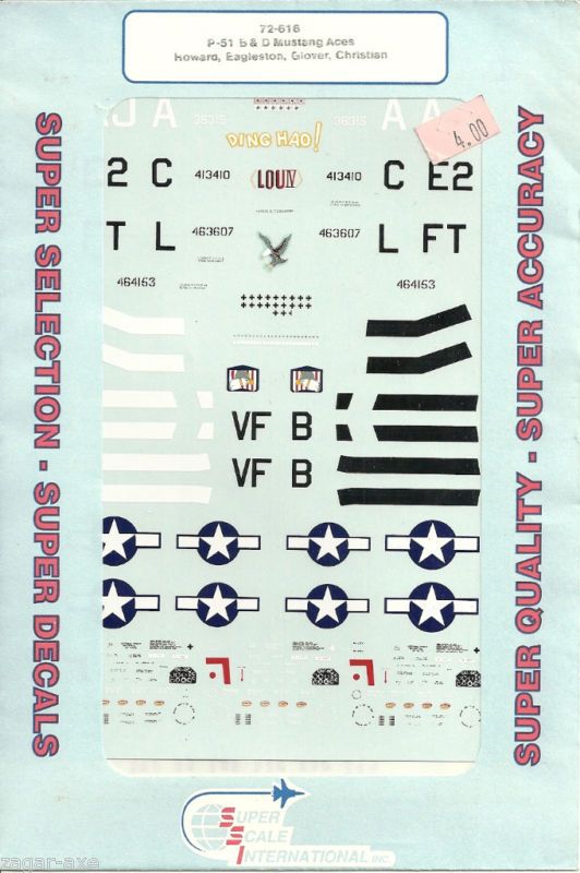 72 SuperScale Decals P 51B P 51D Aces Howard Eagleston Glover 