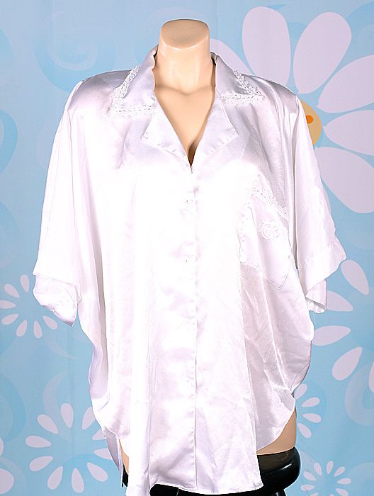 PLUS SIZE VINTAGE WHITE SATIN CHRISTIAN DIOR NIGHT SHIRT BLOUSE NEIMAN 