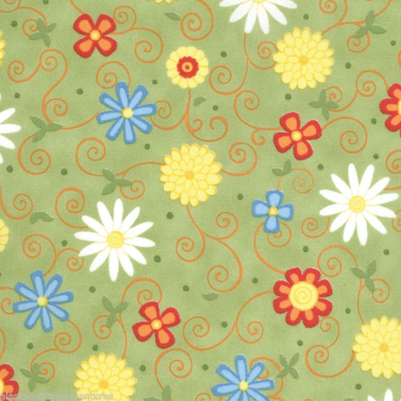 Fabric FRESH FLOWERS Deb Strain MODA Flowers   Green  