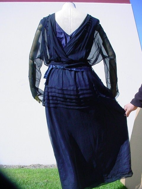   de CHINE SATIN DRESS Midnight Blue Black STRAIGHT LINE Mourning  