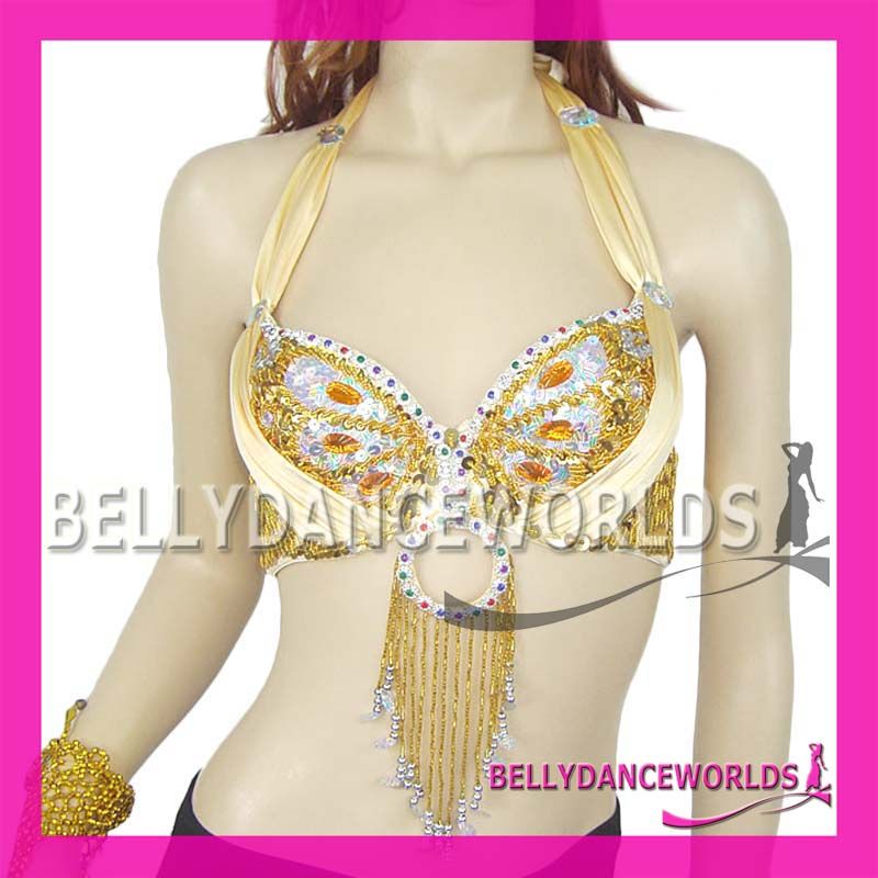 BELLY DANCE COSTUME BUTTERFLY SEQUIN BRA TOP 36B/C 3CLR  