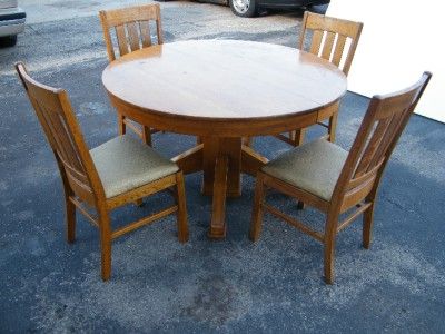 Stickley Era 48 Round Mission Oak Dining Table & Leaf  