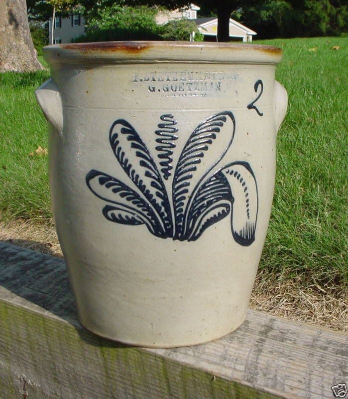 STETZENMEYER Rochester Stoneware Crock w/ FERN 1850s  