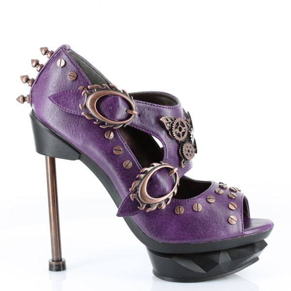 HADES STEAMPUNK SKY CAPTAIN HEELS   PURPLE   BRASS/INDUSTRIAL/GOTH 