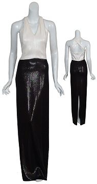 ST. JOHN Shimmering Blk/Wht Long Eve Gown Dress 16 NEW  