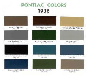 1936 PONTIAC PAINT COLOR SAMPLE CHIPS CARD OEM COLORS  