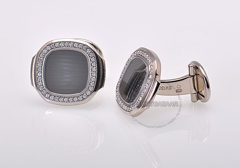 Patek Philippe18K White Gold Diamond Nautilus Cufflinks  