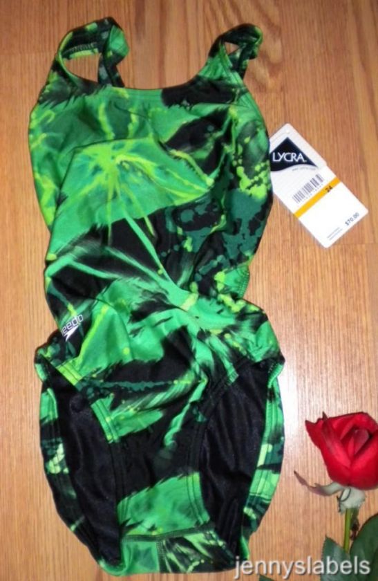 NWT Girls 24/6 SPEEDO Racing green splash SWIMSUIT $70  