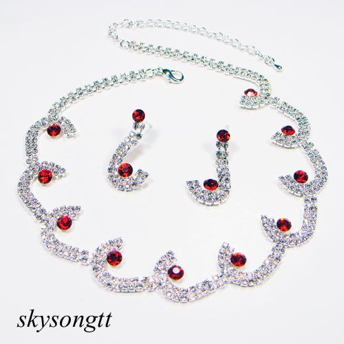 Swarovski Ruby Crystal Bridal Gold Necklace Set T007R  